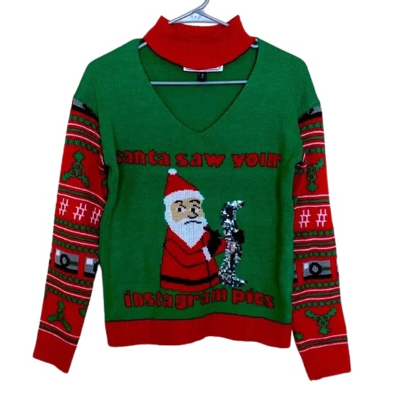 Santa Saw Your Instagram Pics Christmas Sweater - Picture 1 of 9
